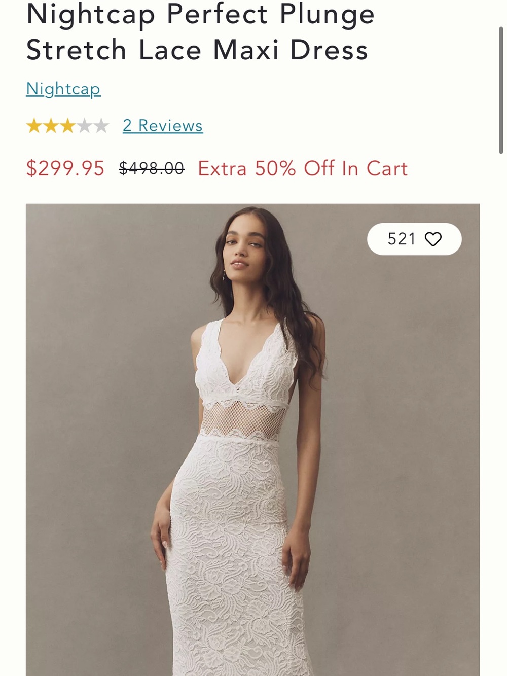 Nightcap White Lace Plunge Maxi Dress with Sheer Waist